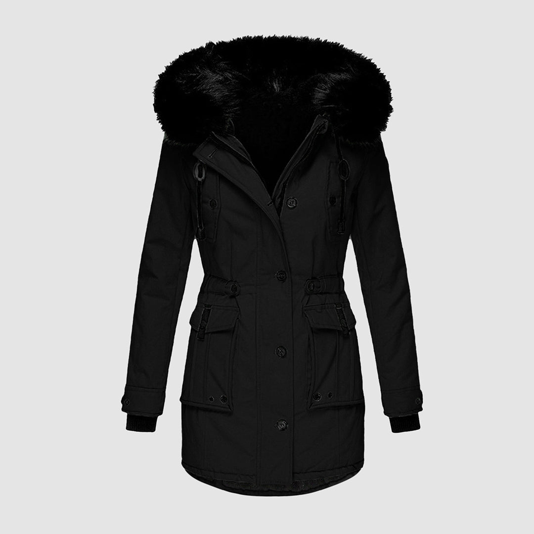 ModeGeist | Winterjacke mit Abnehmbarem Pelzkragen Polyester Warm und Stilvoll