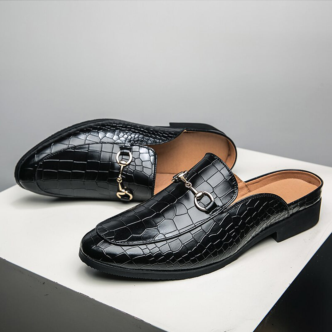 Herren-Loafer mit Kroko-Prägung und goldener Schnalle