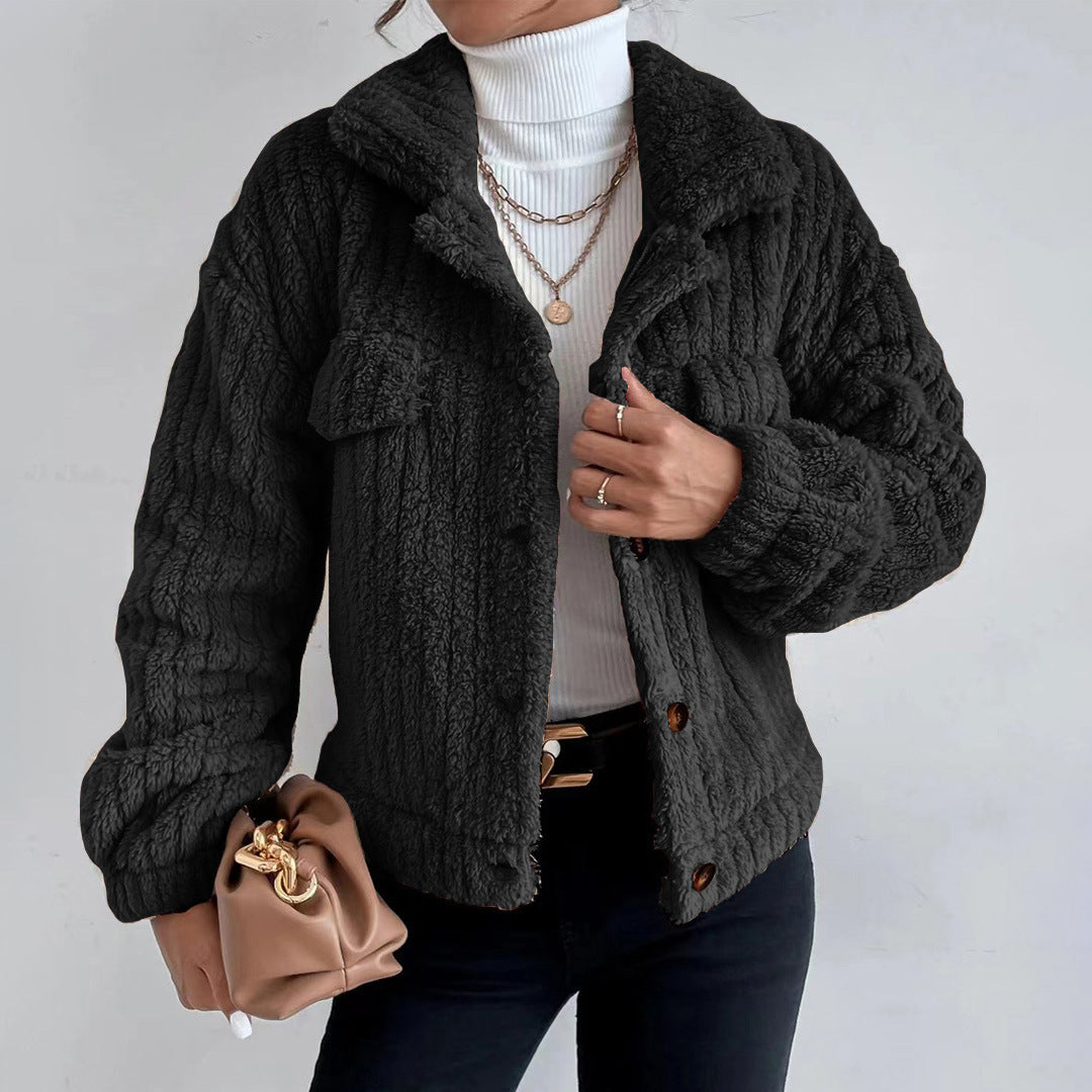 ModeGeist | Plüsch Sherpa Jacke Knopfverschluss Warm und Stilvoll
