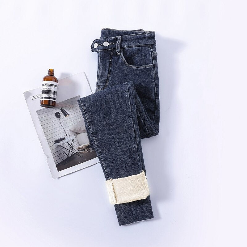 Hochwertige Damen Winterjeans mit hohem Bund und Futter