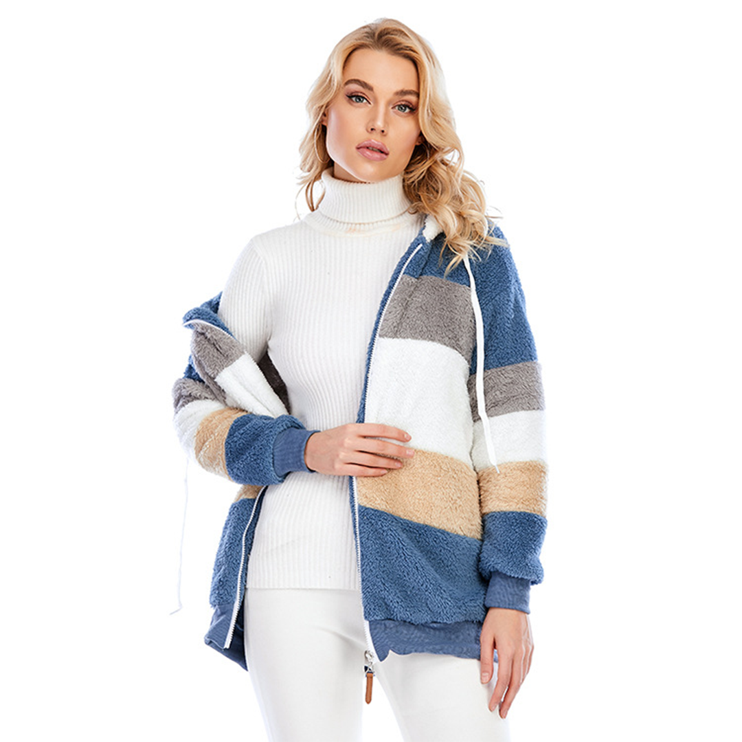 ModeGeist | Farbblock Fuzzy Jacke Für Damen