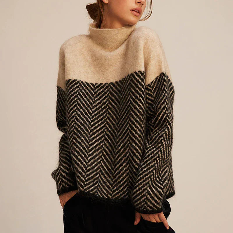 MODEGEIST Damen Rollkragen-Pullover Chevron-Muster Weich