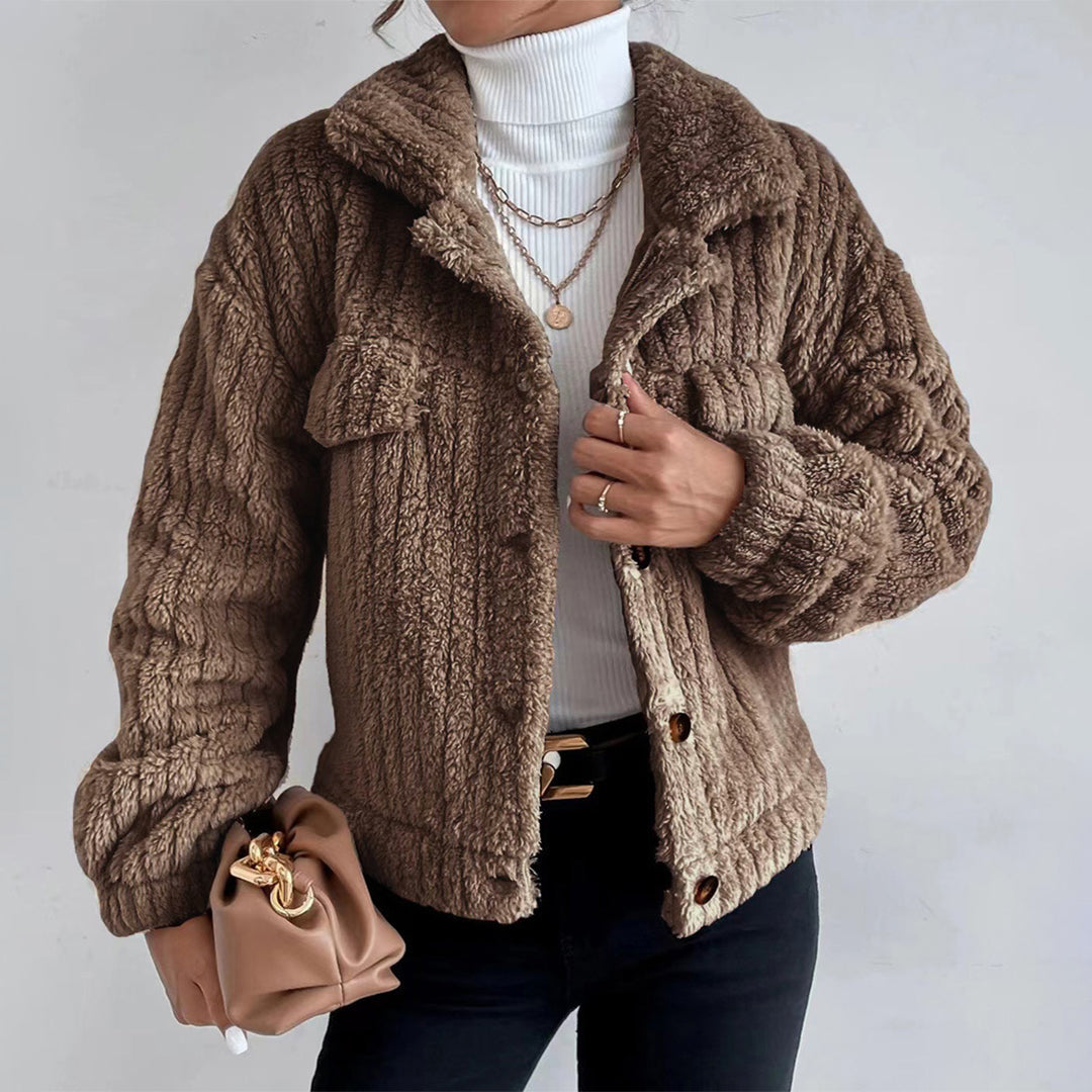 ModeGeist | Plüsch Sherpa Jacke Knopfverschluss Warm und Stilvoll