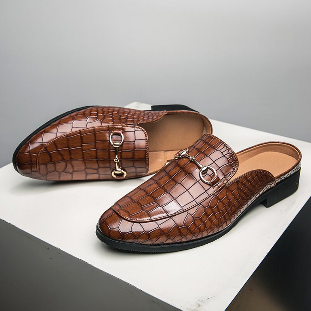 Herren-Loafer mit Kroko-Prägung und goldener Schnalle