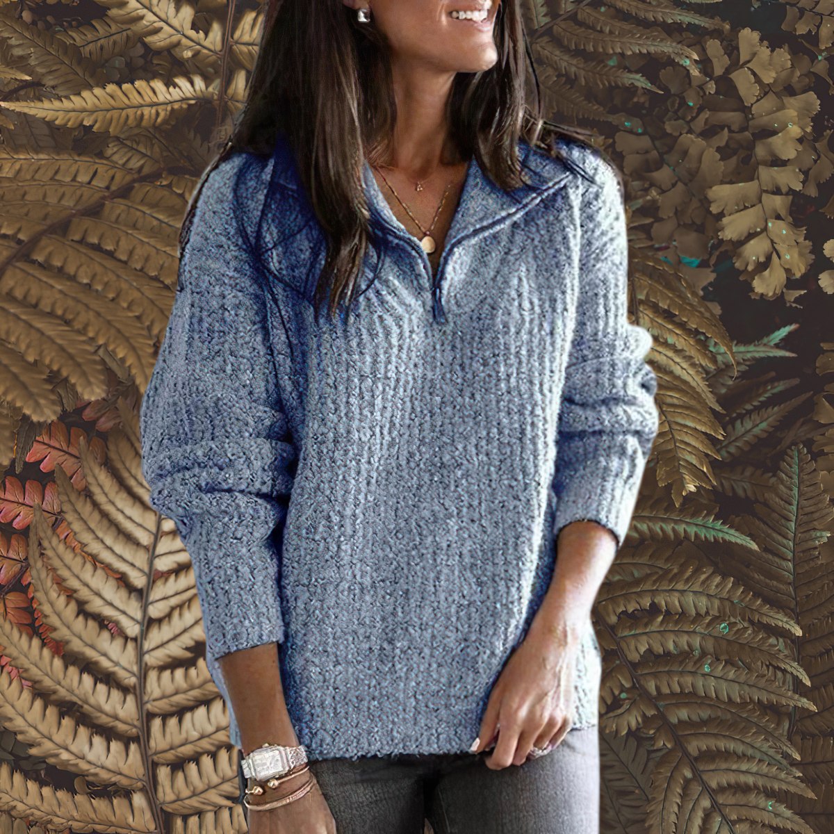 Fudus Damen Oversized-Sweatshirt mit Reißverschluss
