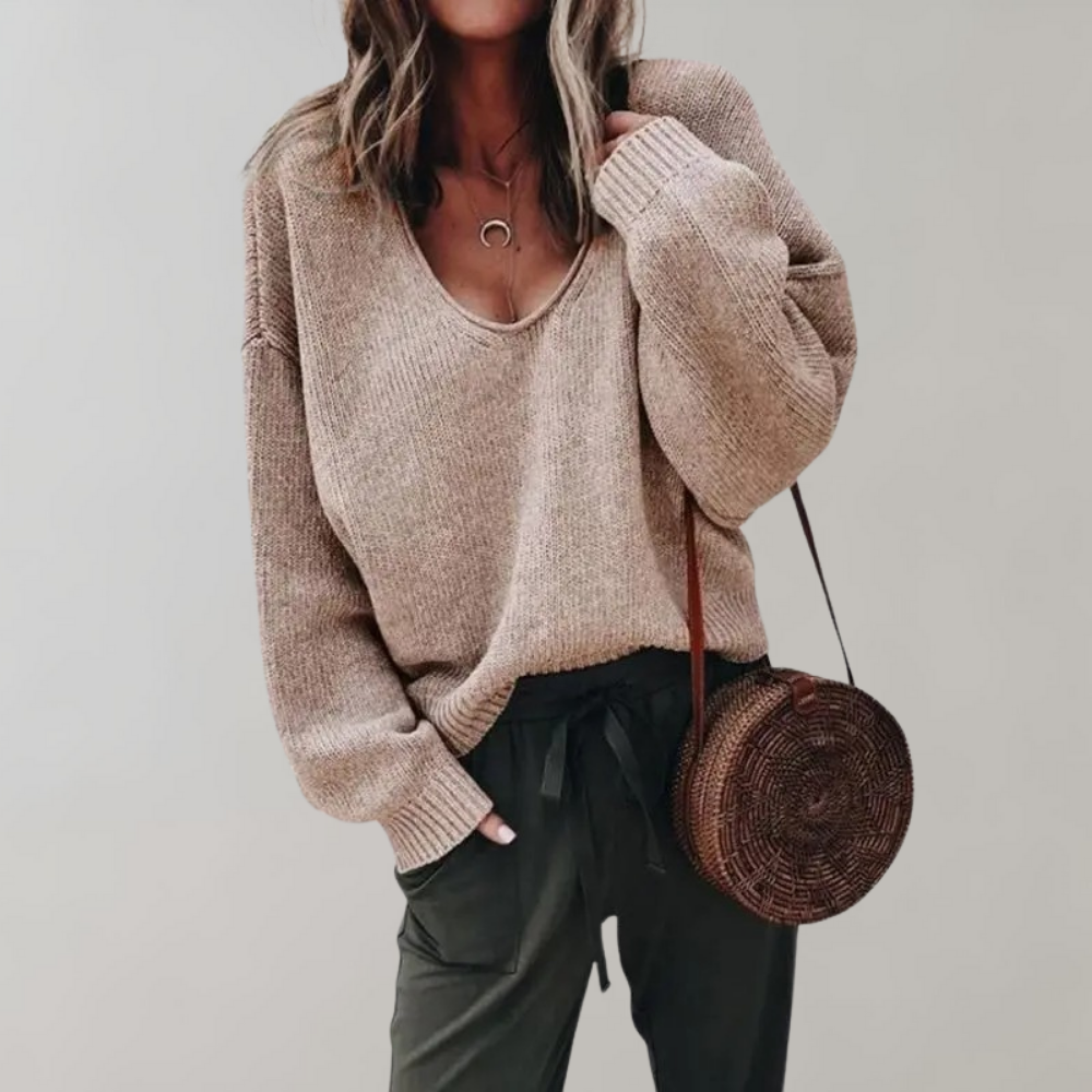 Relaxter Damen-Strickpullover mit V-Ausschnitt