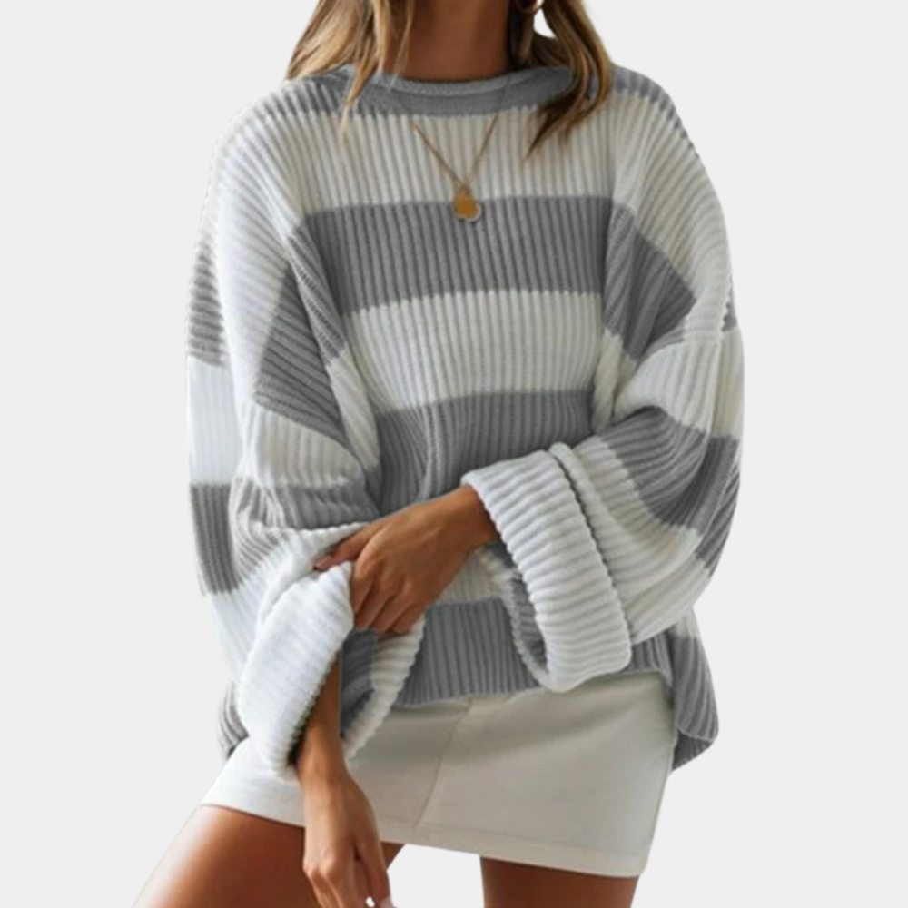 ModeGeist | Schwarz und Weiß Strickpullover mit Breiten Streifen Acryl Modern und Bequem