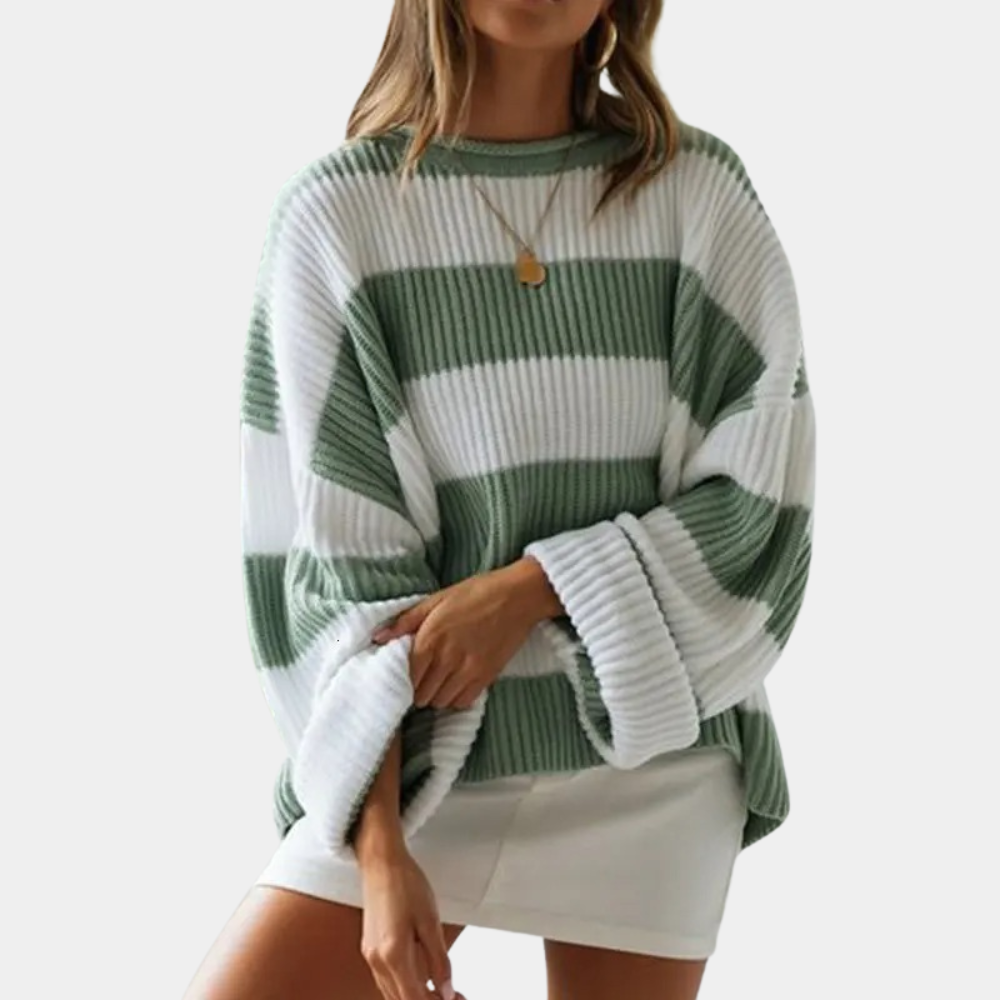 ModeGeist | Schwarz und Weiß Strickpullover mit Breiten Streifen Acryl Modern und Bequem