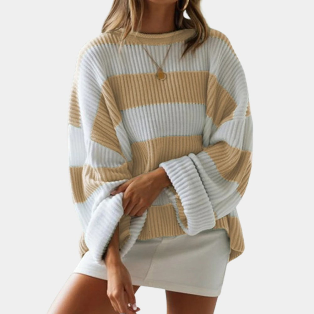 ModeGeist | Schwarz und Weiß Strickpullover mit Breiten Streifen Acryl Modern und Bequem