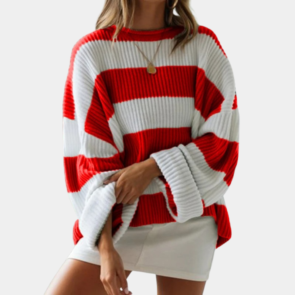 ModeGeist | Schwarz und Weiß Strickpullover mit Breiten Streifen Acryl Modern und Bequem