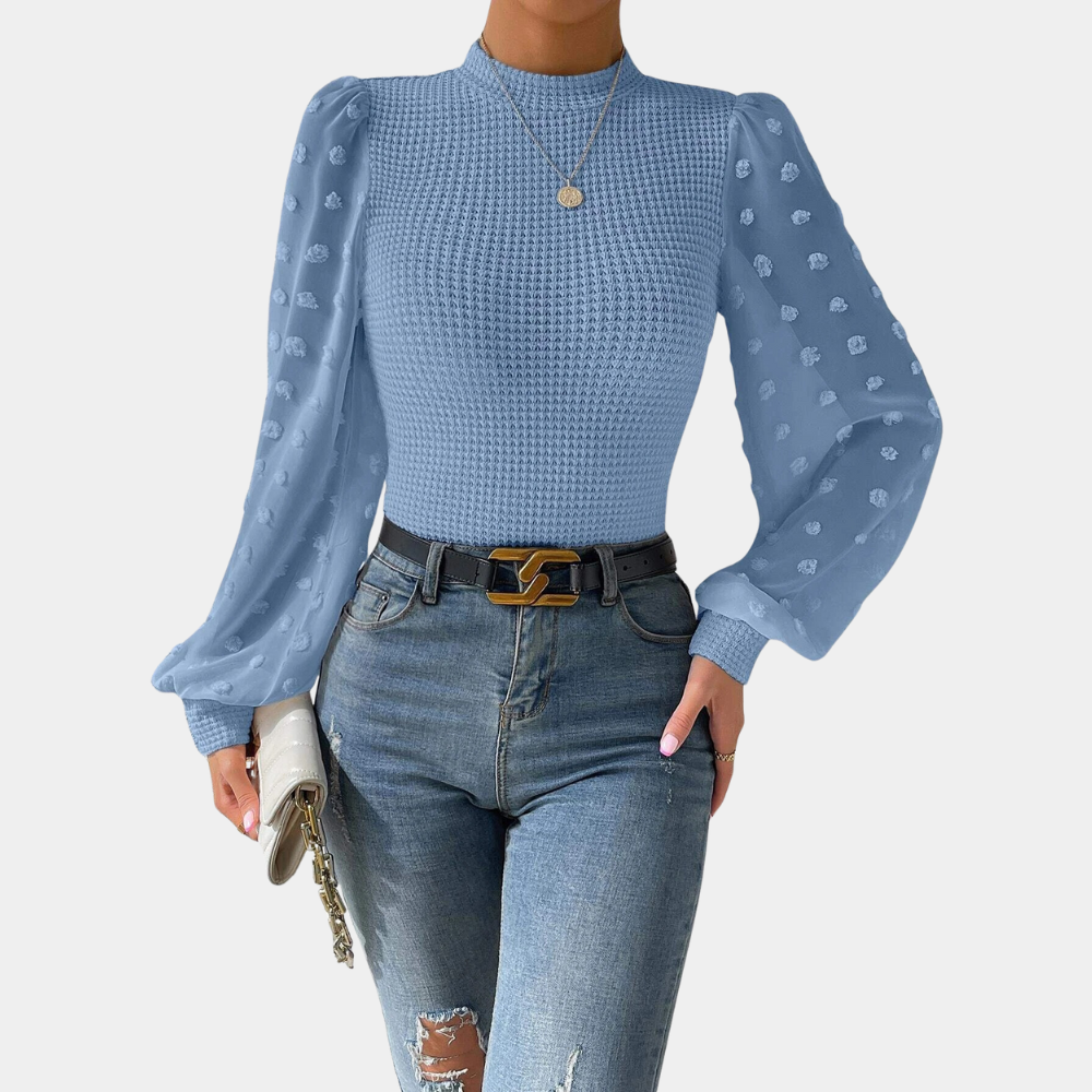 ModeGeist | Strickbluse mit Chiffonärmeln Polyester Elegantes Design