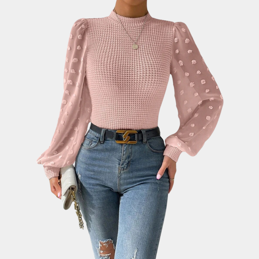 ModeGeist | Strickbluse mit Chiffonärmeln Polyester Elegantes Design