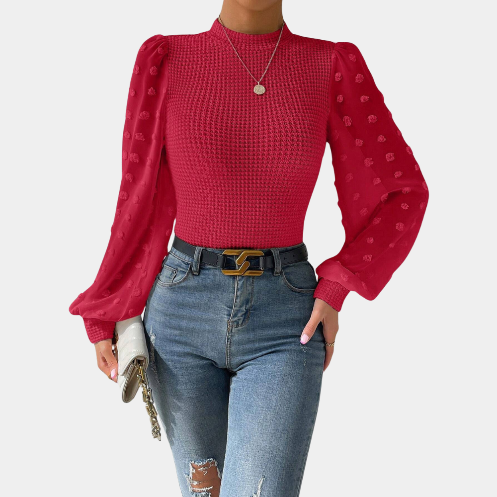 ModeGeist | Strickbluse mit Chiffonärmeln Polyester Elegantes Design