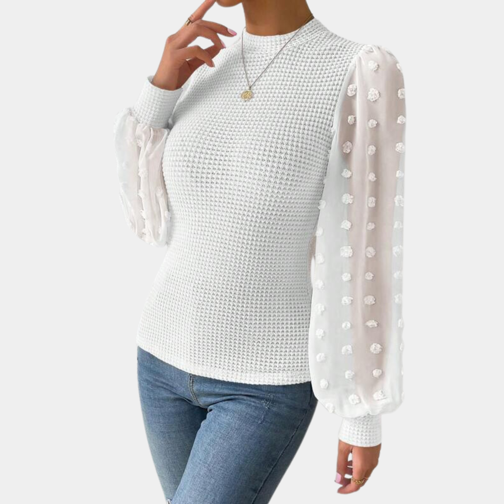 ModeGeist | Strickbluse mit Chiffonärmeln Polyester Elegantes Design