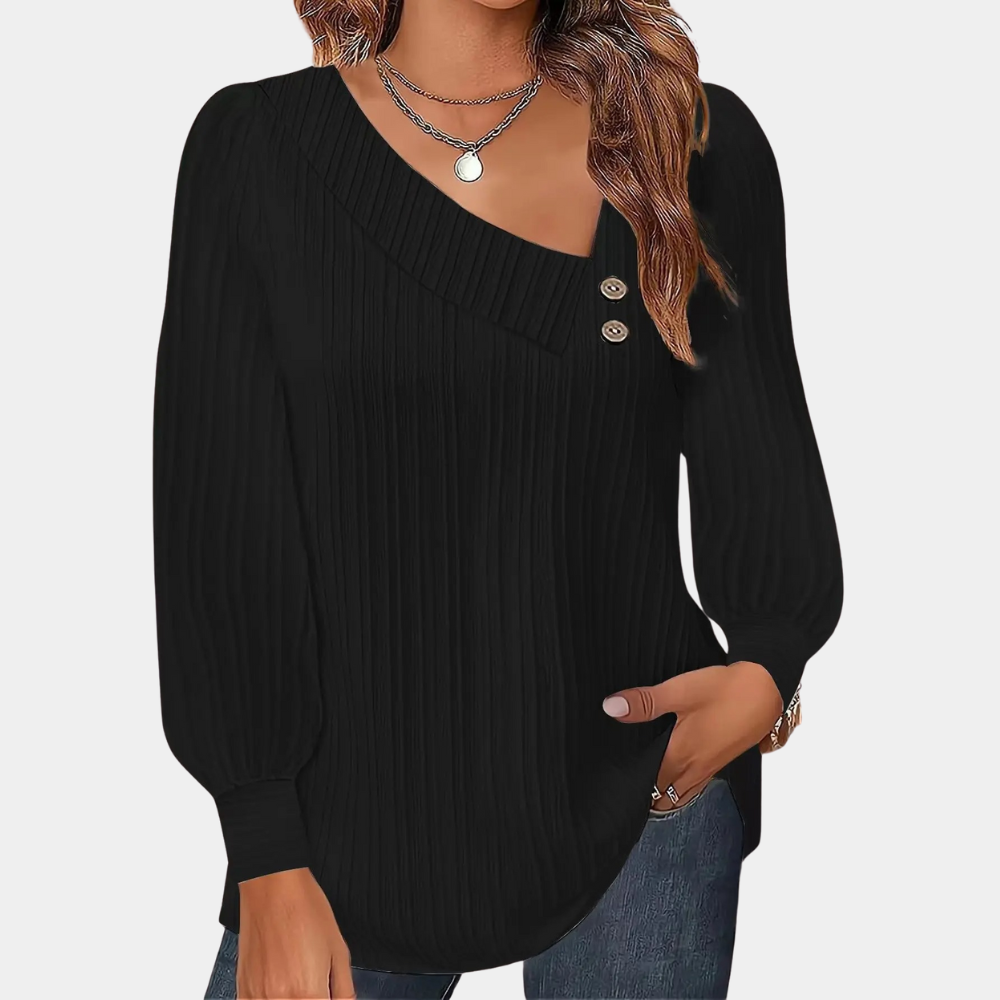 ModeGeist | Rippstrickbluse mit Knöpfen Polyester Komfortabel und Trendy