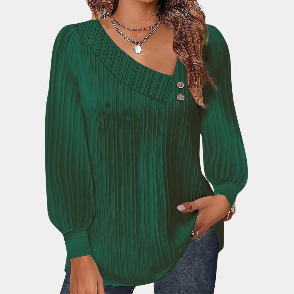 ModeGeist | Rippstrickbluse mit Knöpfen Polyester Komfortabel und Trendy
