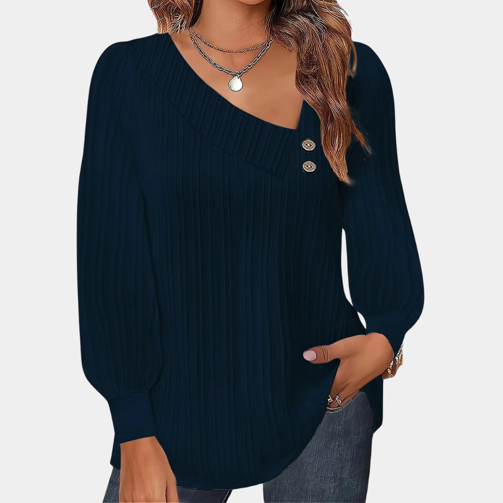 ModeGeist | Rippstrickbluse mit Knöpfen Polyester Komfortabel und Trendy