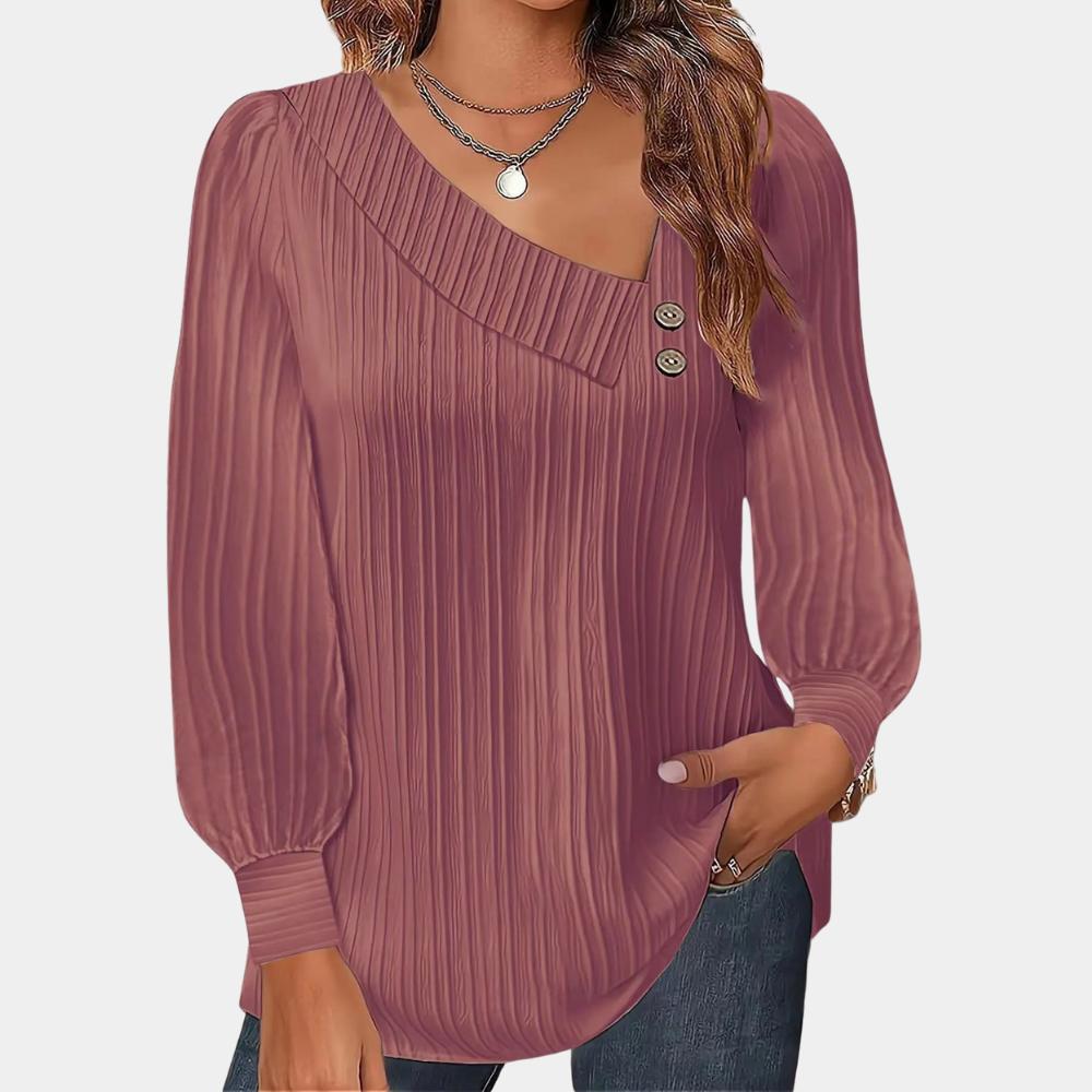 ModeGeist | Rippstrickbluse mit Knöpfen Polyester Komfortabel und Trendy
