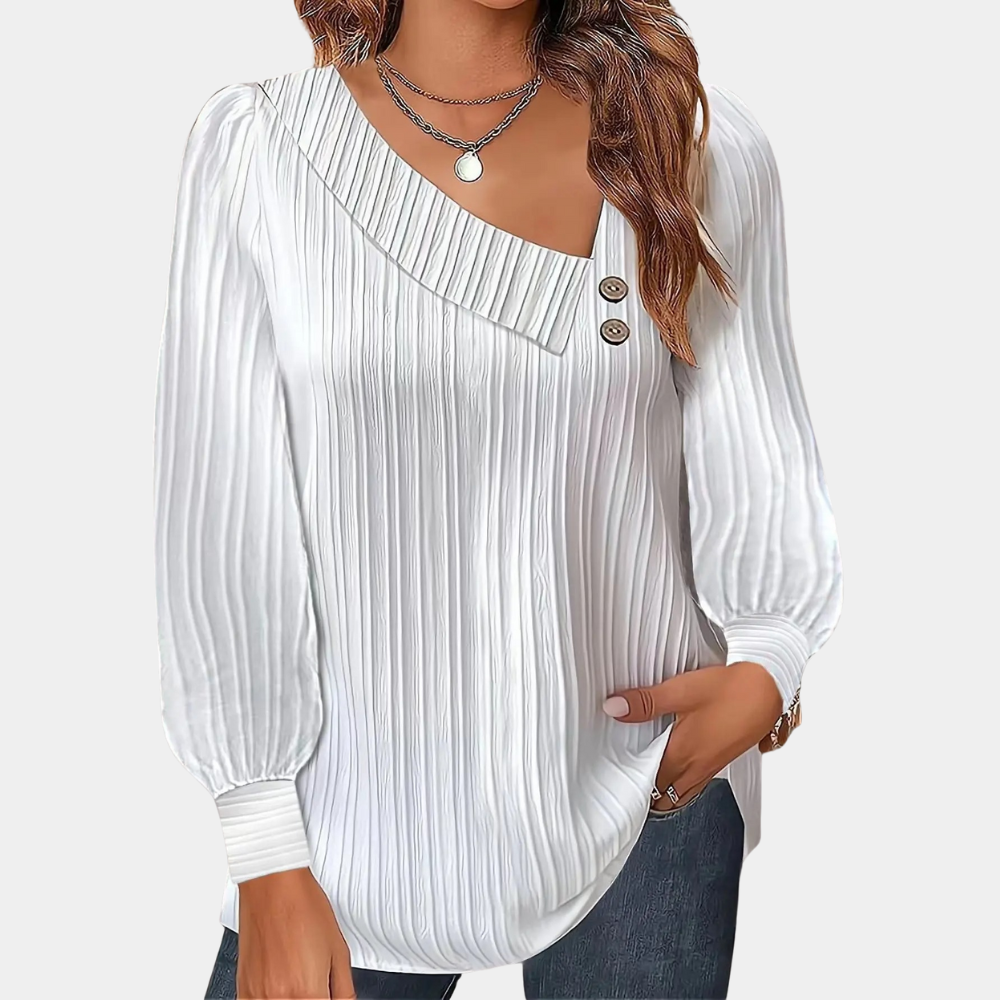 ModeGeist | Rippstrickbluse mit Knöpfen Polyester Komfortabel und Trendy