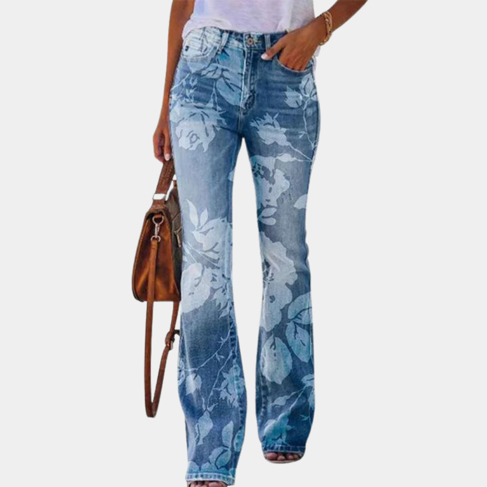Rosmunda Damenjeans: Modische, ausgestellte Jeans mit trendigen Knöpfen