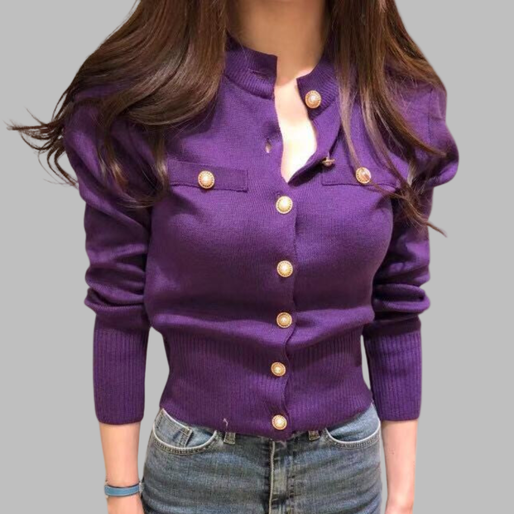 ModeGeist | Cardigan - Damen Herbst Eleganter Knopfverschluss Strickcardigan