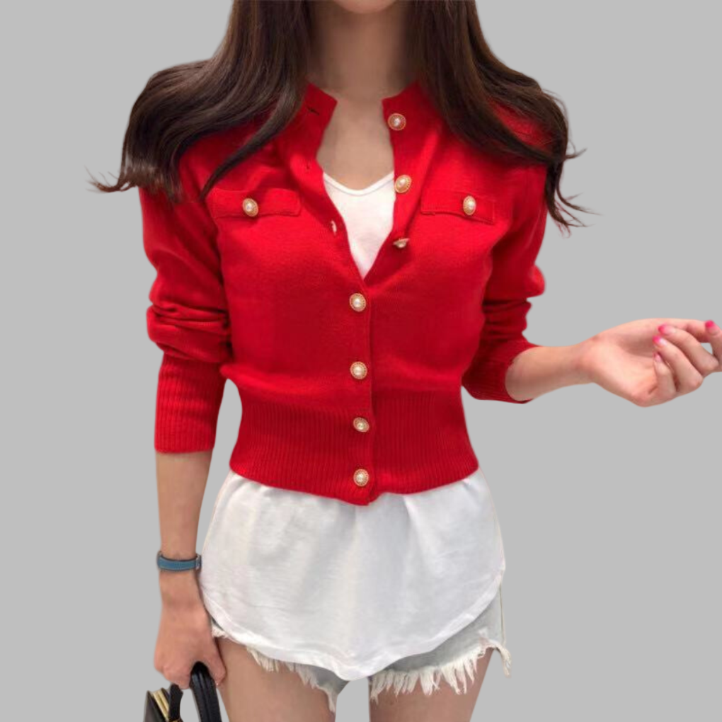 ModeGeist | Cardigan - Damen Herbst Eleganter Knopfverschluss Strickcardigan