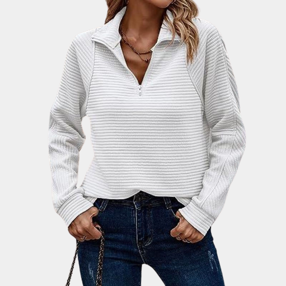 Frauen-Pullover mit geripptem 1/4-Reißverschluss