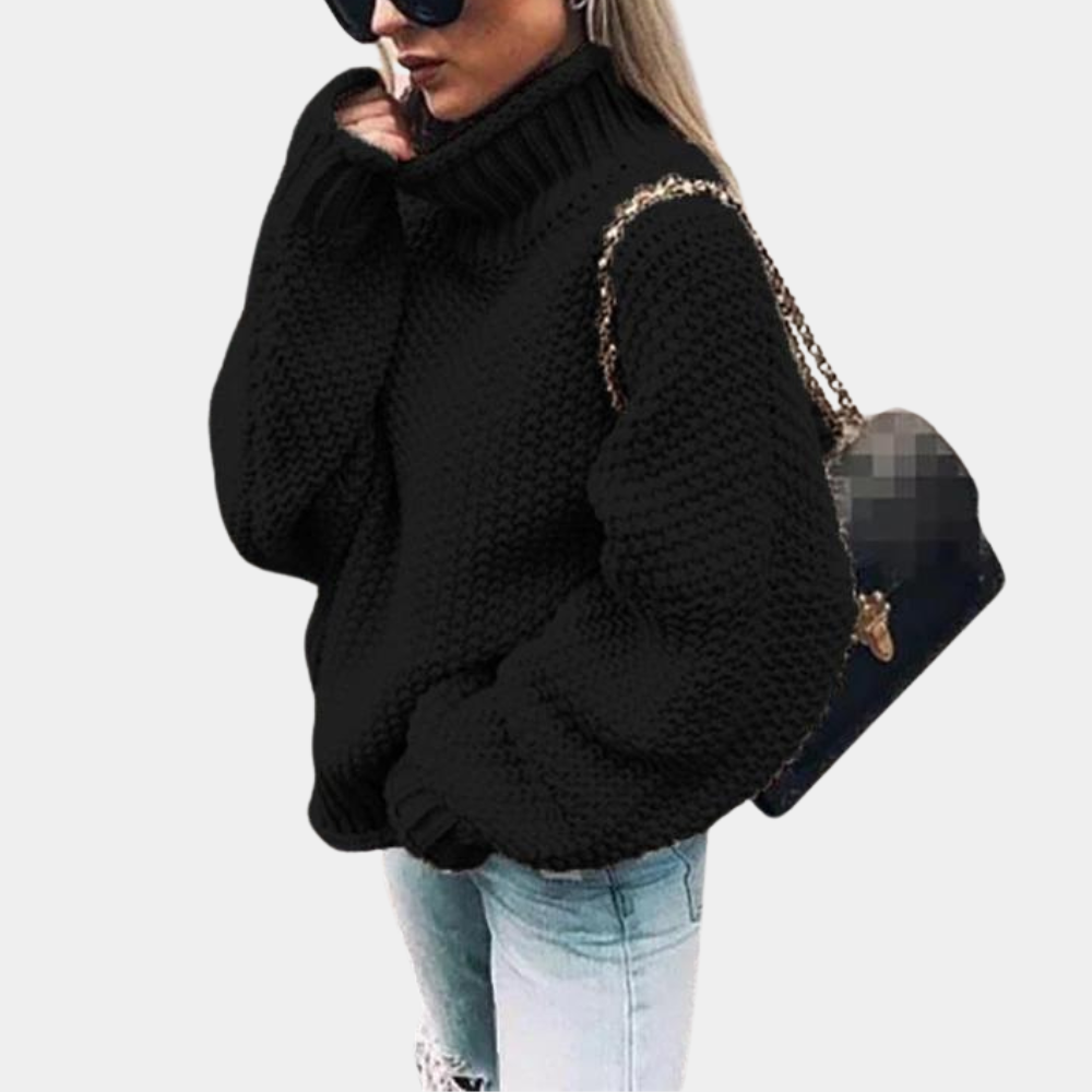 Damen-Grobstrickpullover mit Rollkragen