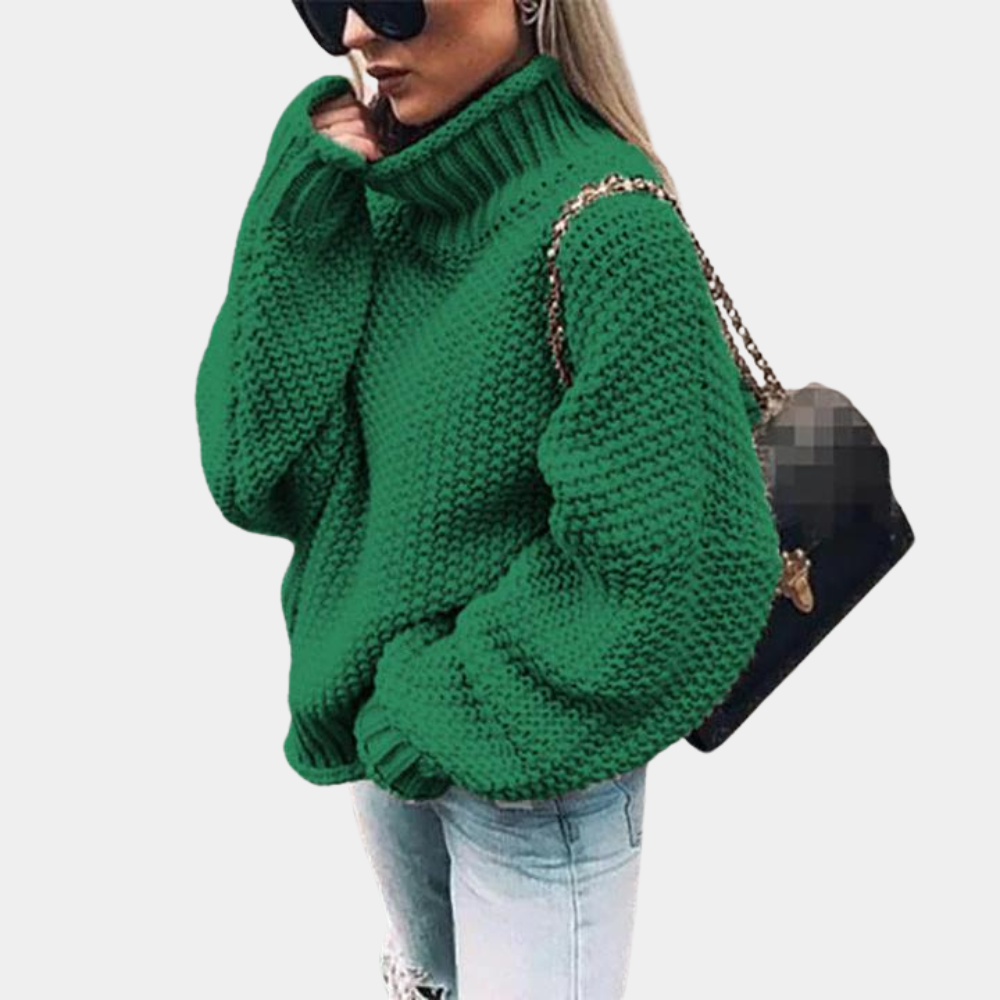 Damen-Grobstrickpullover mit Rollkragen