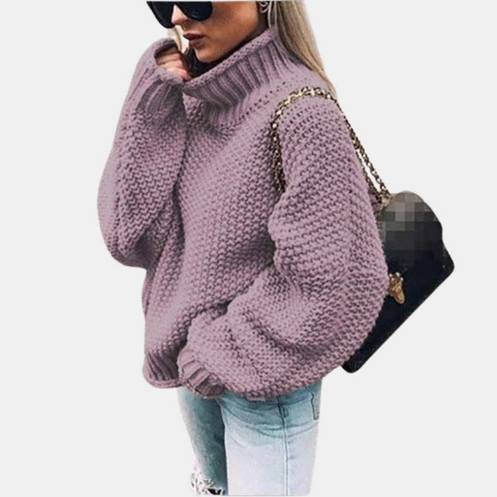 Damen-Grobstrickpullover mit Rollkragen