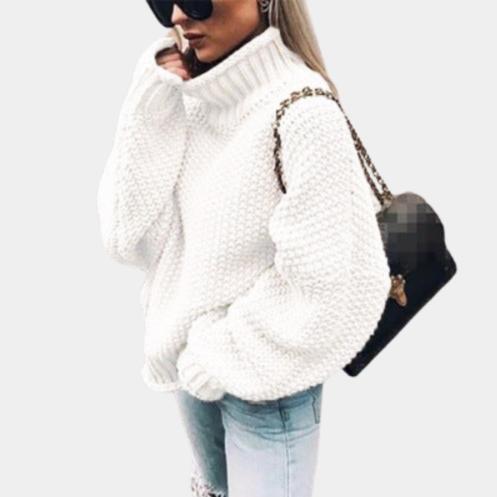 Damen-Grobstrickpullover mit Rollkragen