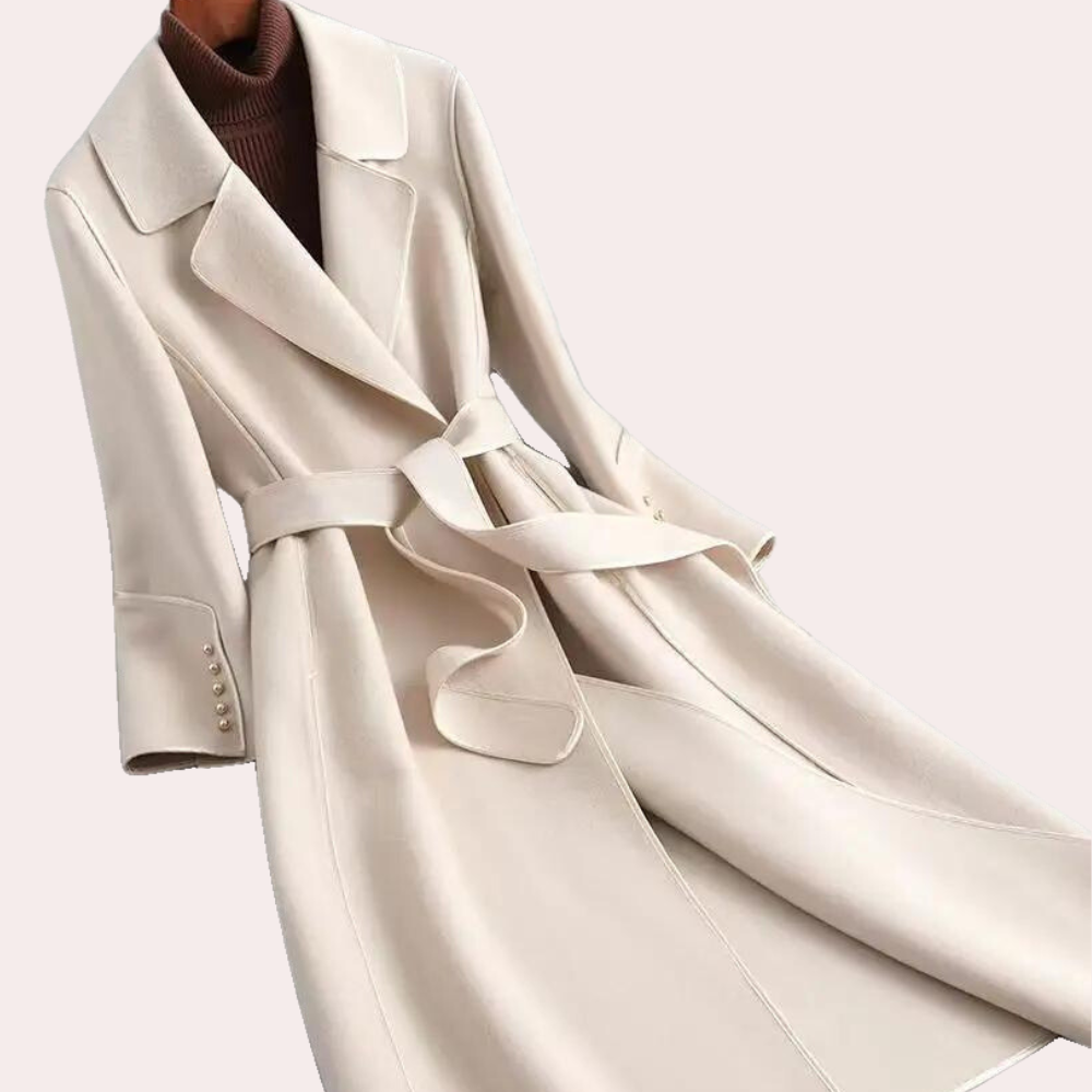 ModeGeist | Langer Wintermantel für Damen - Taillenbund