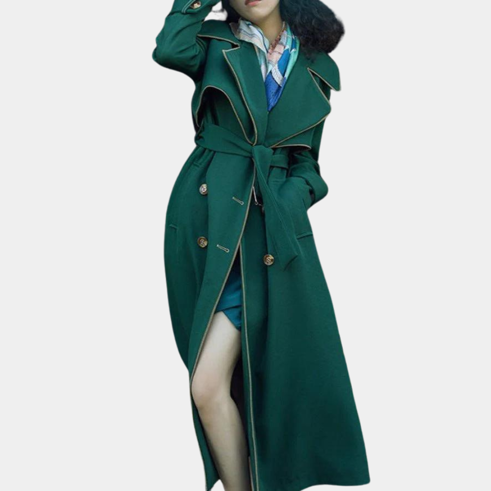 ModeGeist | grüner Trenchcoat - elegante Damenoberbekleidung