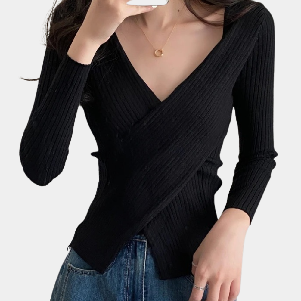 ModeGeist | Pullover - Damen Schicker Gestrickter Wickel-Pullover