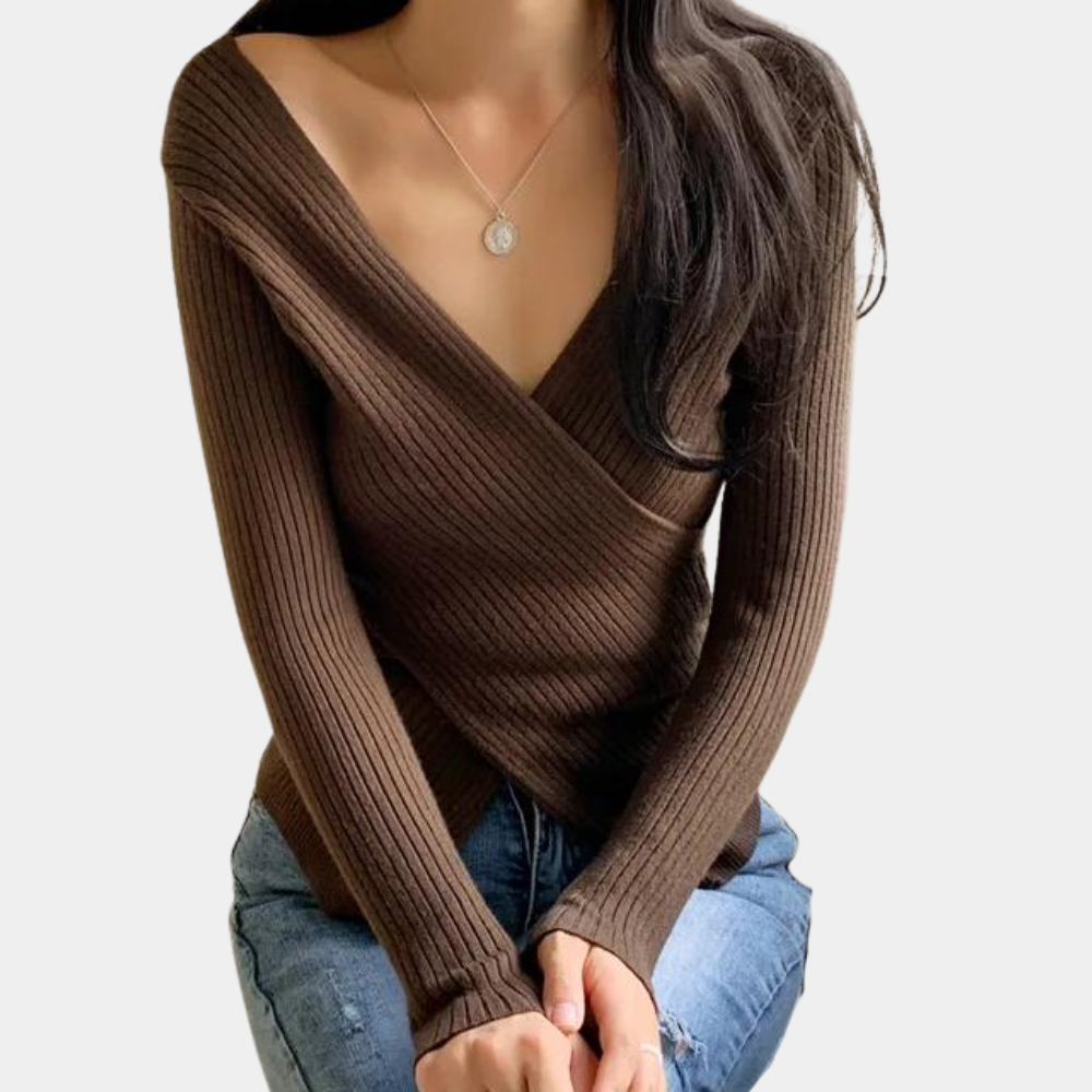 ModeGeist | Pullover - Damen Schicker Gestrickter Wickel-Pullover