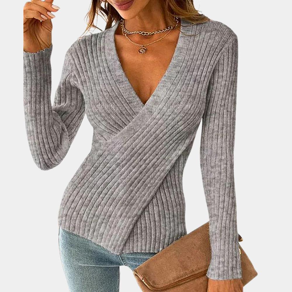 ModeGeist | Pullover - Damen Schicker Gestrickter Wickel-Pullover
