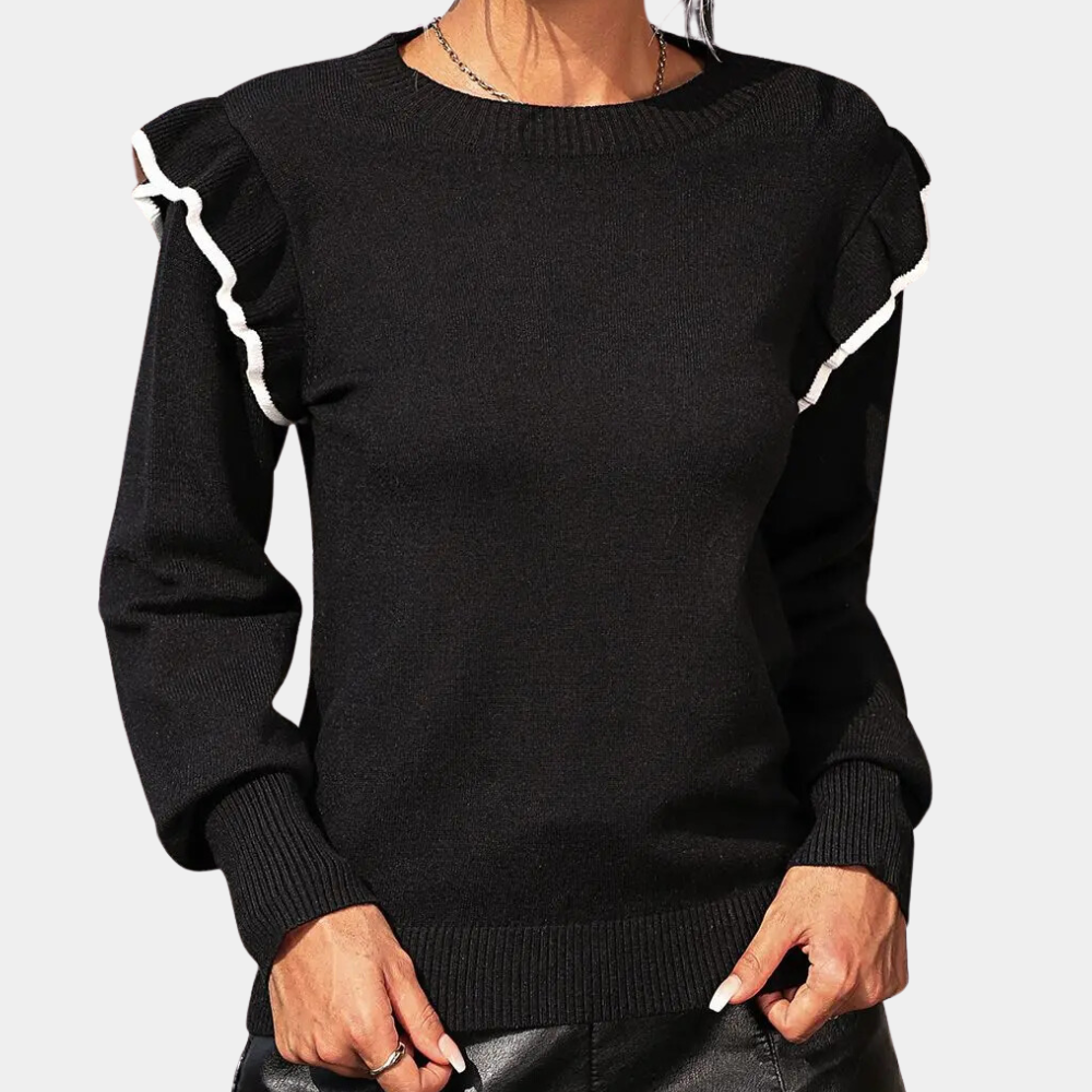 ModeGeist | Strickbluse mit Rüschendetails Lange Ärmel Elegant und Komfortabel