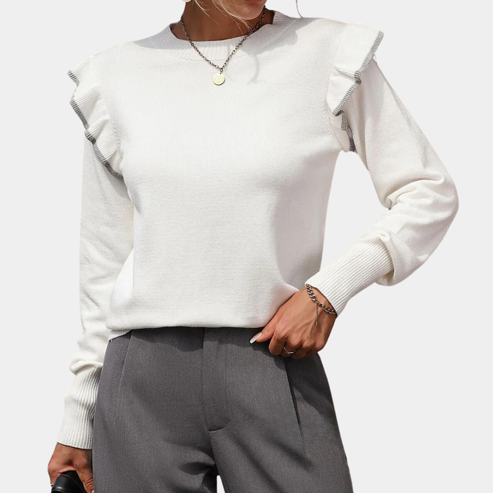ModeGeist | Strickbluse mit Rüschendetails Lange Ärmel Elegant und Komfortabel