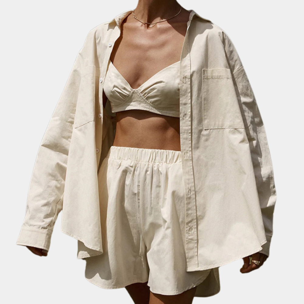 Modernes Drei-Teile-Outfit für Damen in Freizeit-Optik