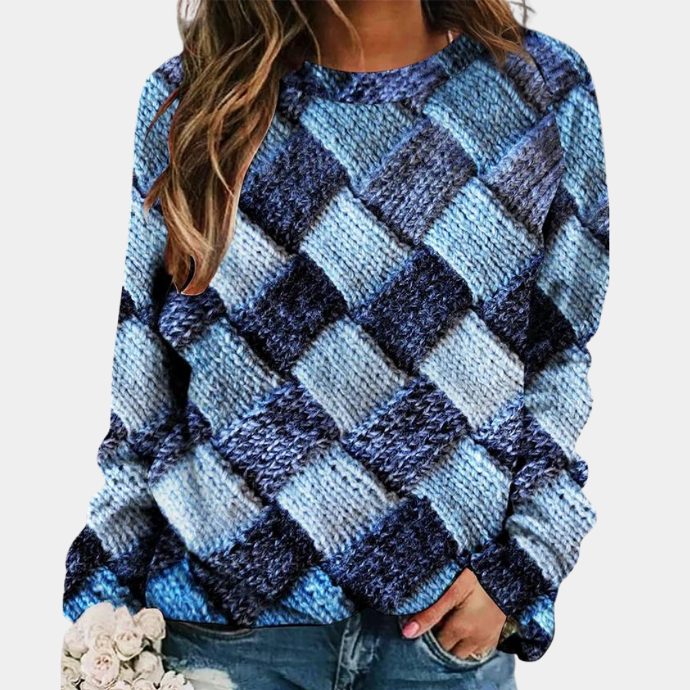 Damenpullover aus gestricktem Karomuster