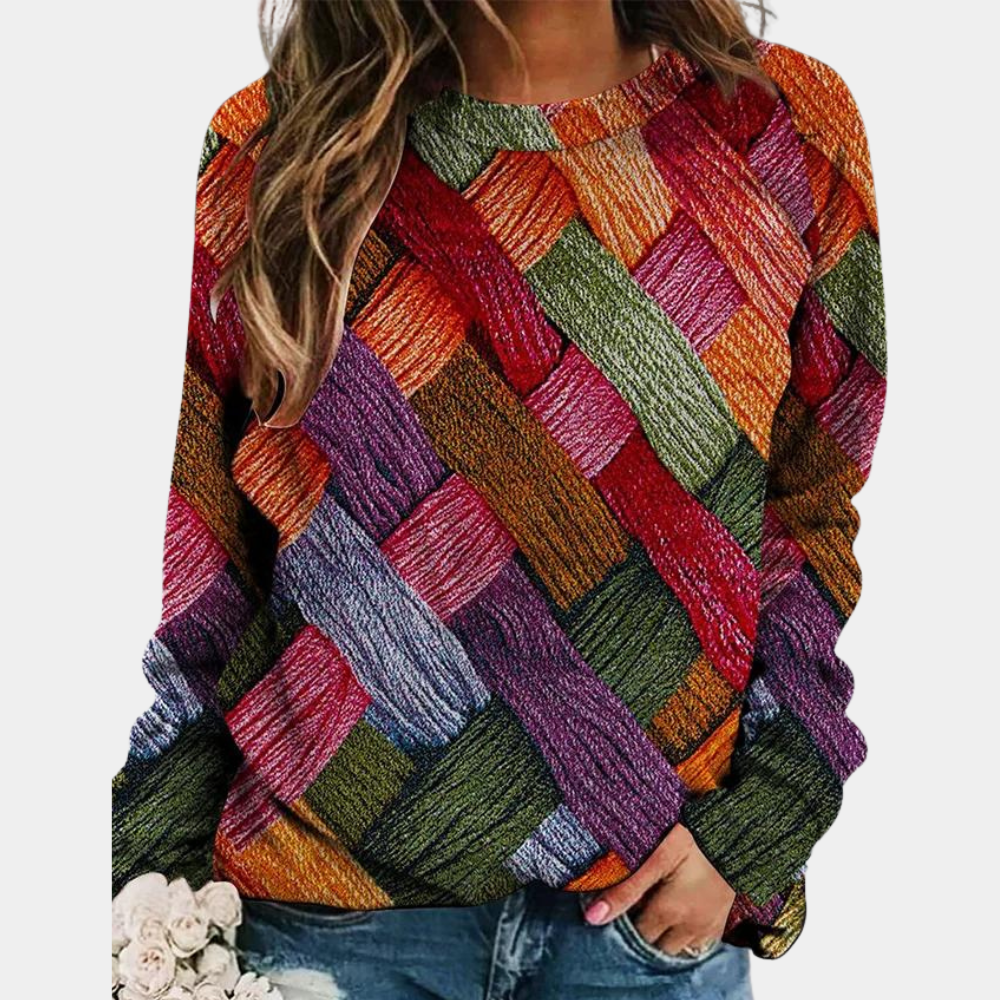 Damenpullover aus gestricktem Karomuster