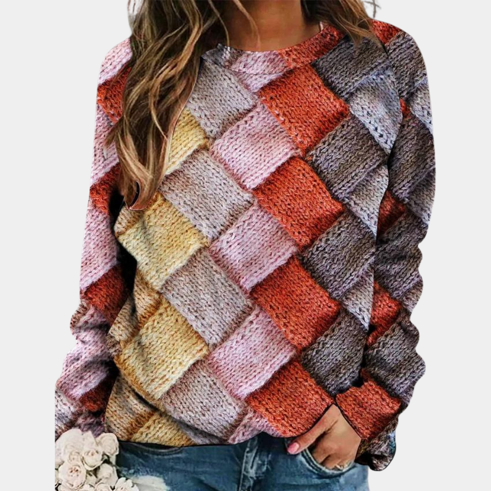 Damenpullover aus gestricktem Karomuster