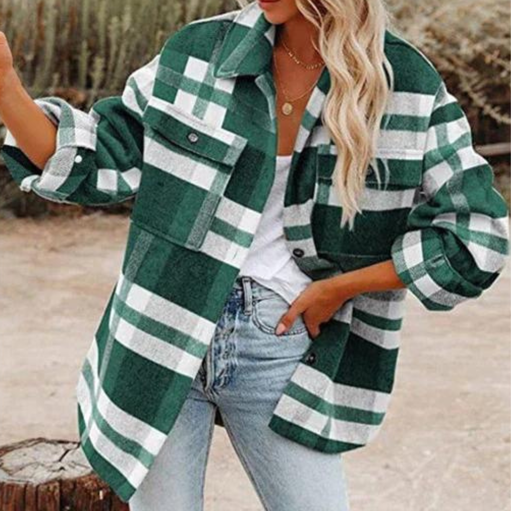 ModeGeist | Moderne karierte Herbstkuscheljacke für Damen