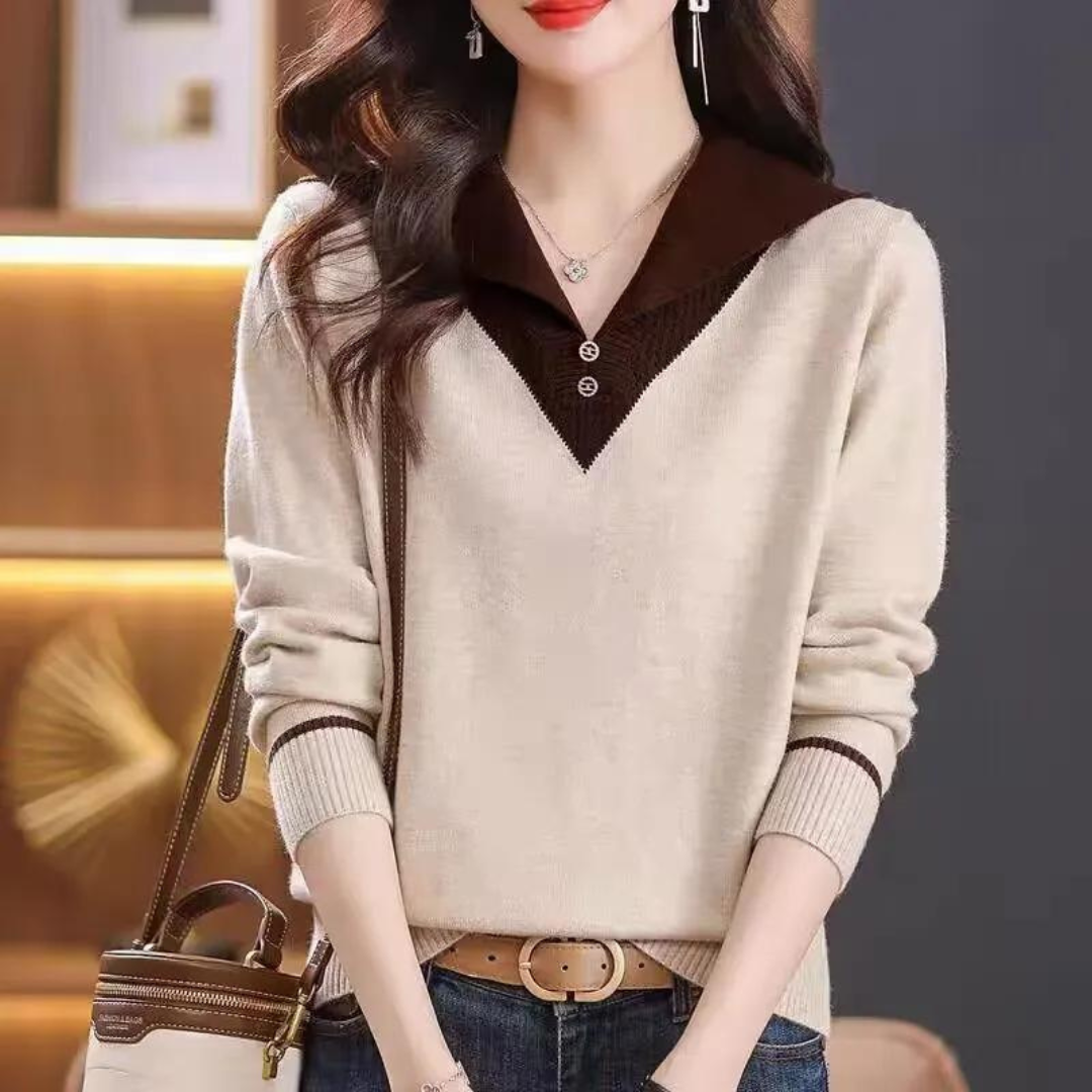 Damen-Pullover mit V-Ausschnitt und Knopfleiste
