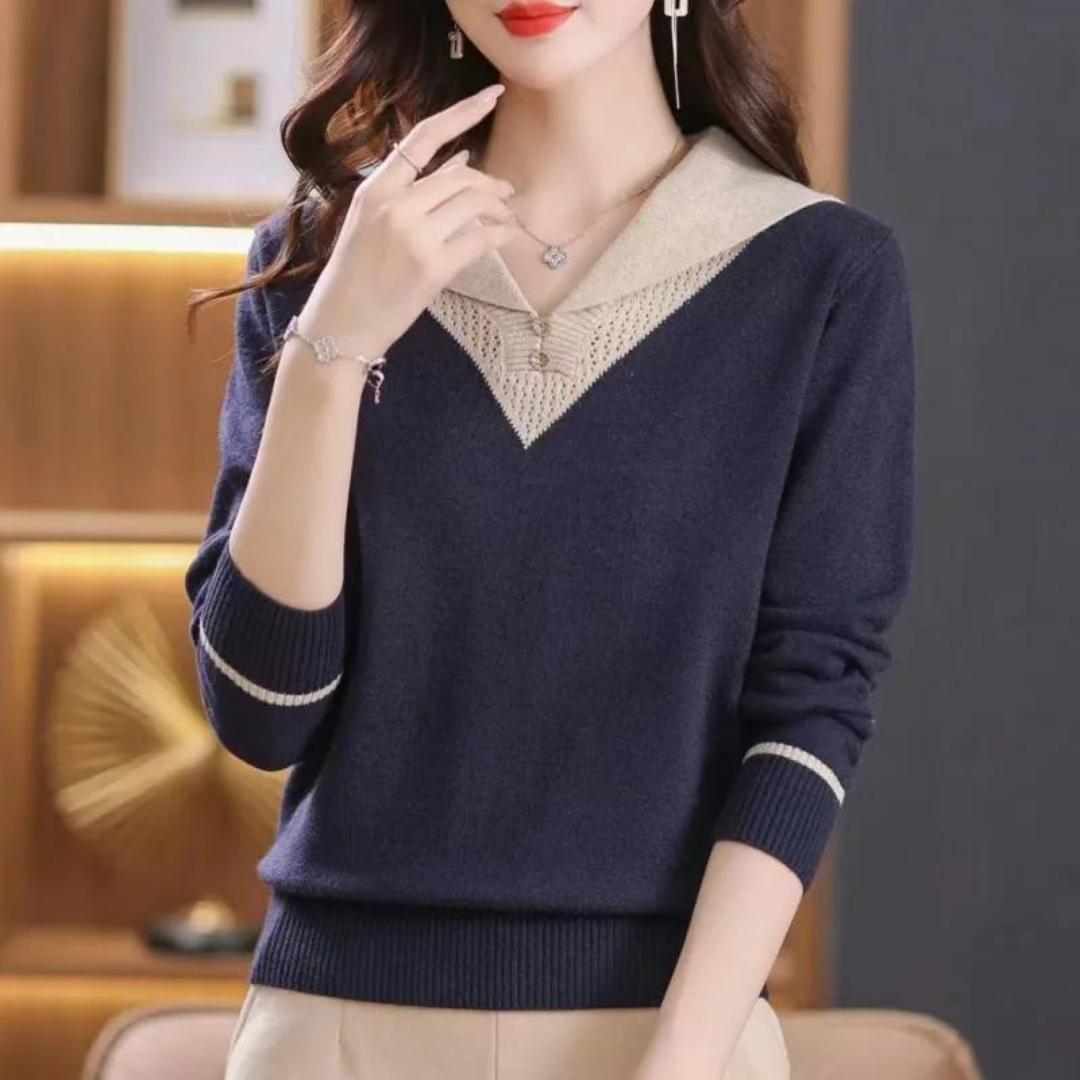 Damen-Pullover mit V-Ausschnitt und Knopfleiste