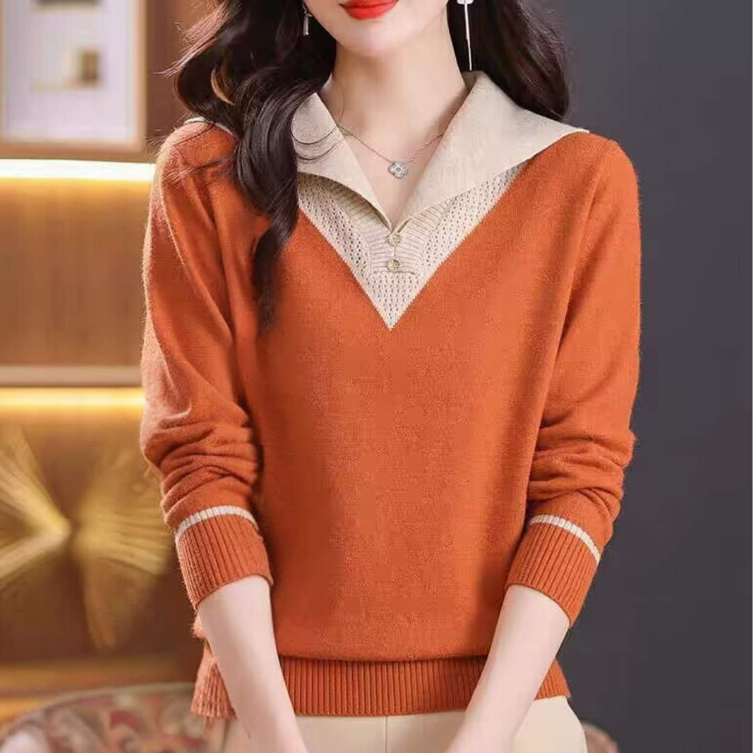 Damen-Pullover mit V-Ausschnitt und Knopfleiste