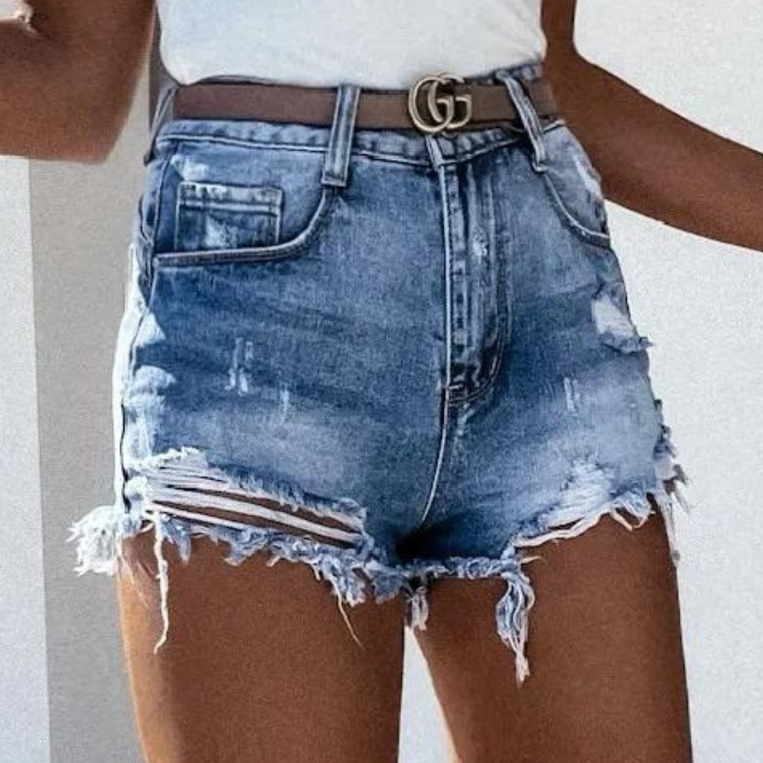 Modische High-Waist Denim Shorts mit angesagten Fransen von Denis