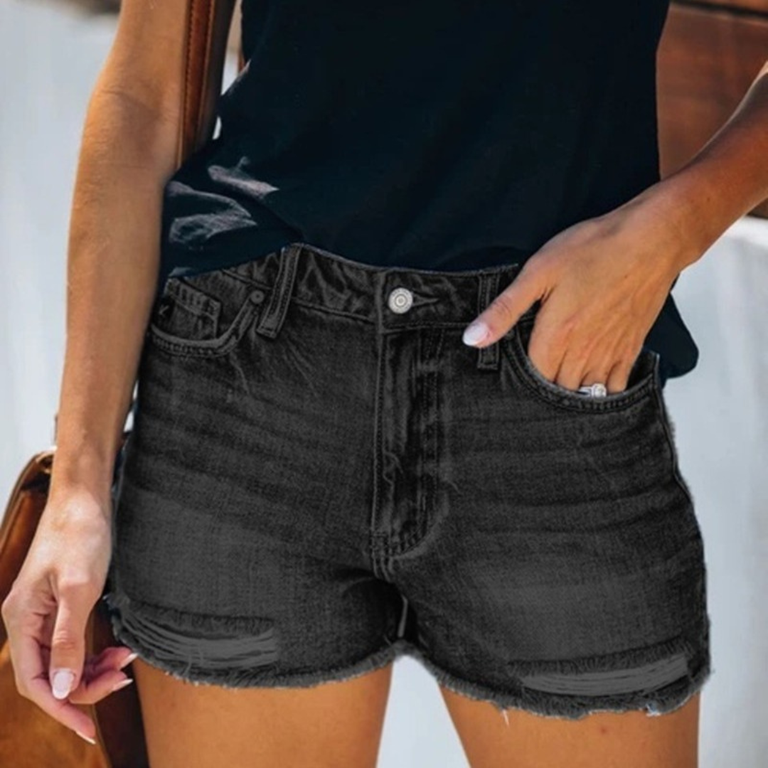 Violaine Damen Denim Shorts mit Fransen für den Sommer
