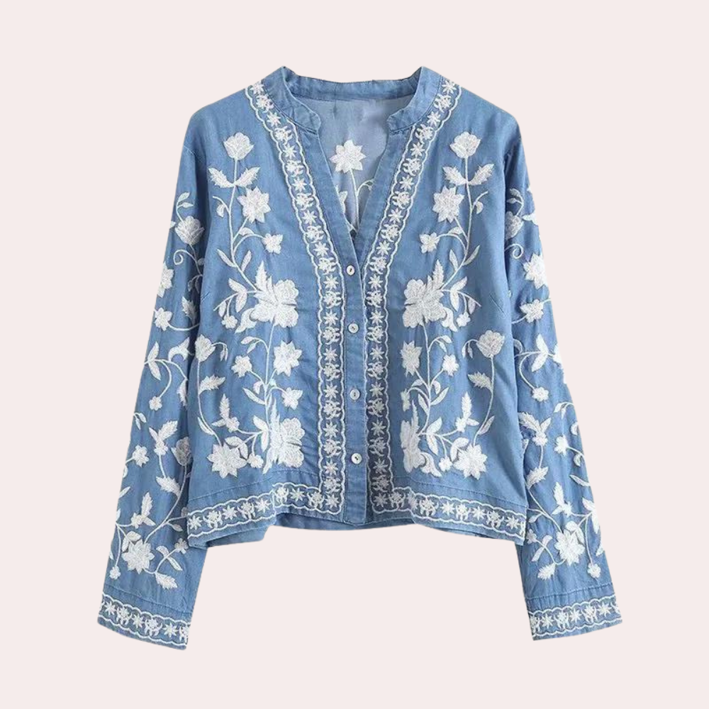 Damenstrickjacke Breanne: Elegante Jacke mit Blumenmuster und Stickerei