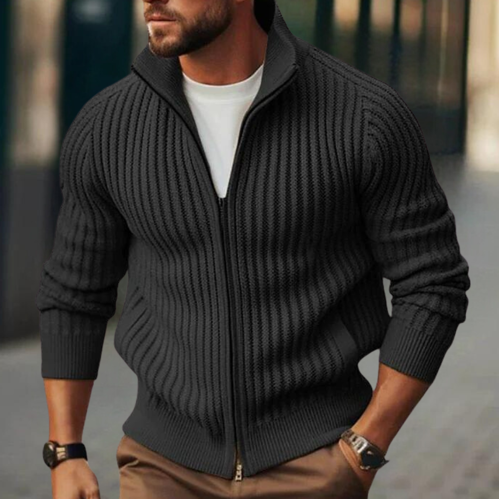 Herren-Strickjacke mit Reißverschluss und gerippten Details